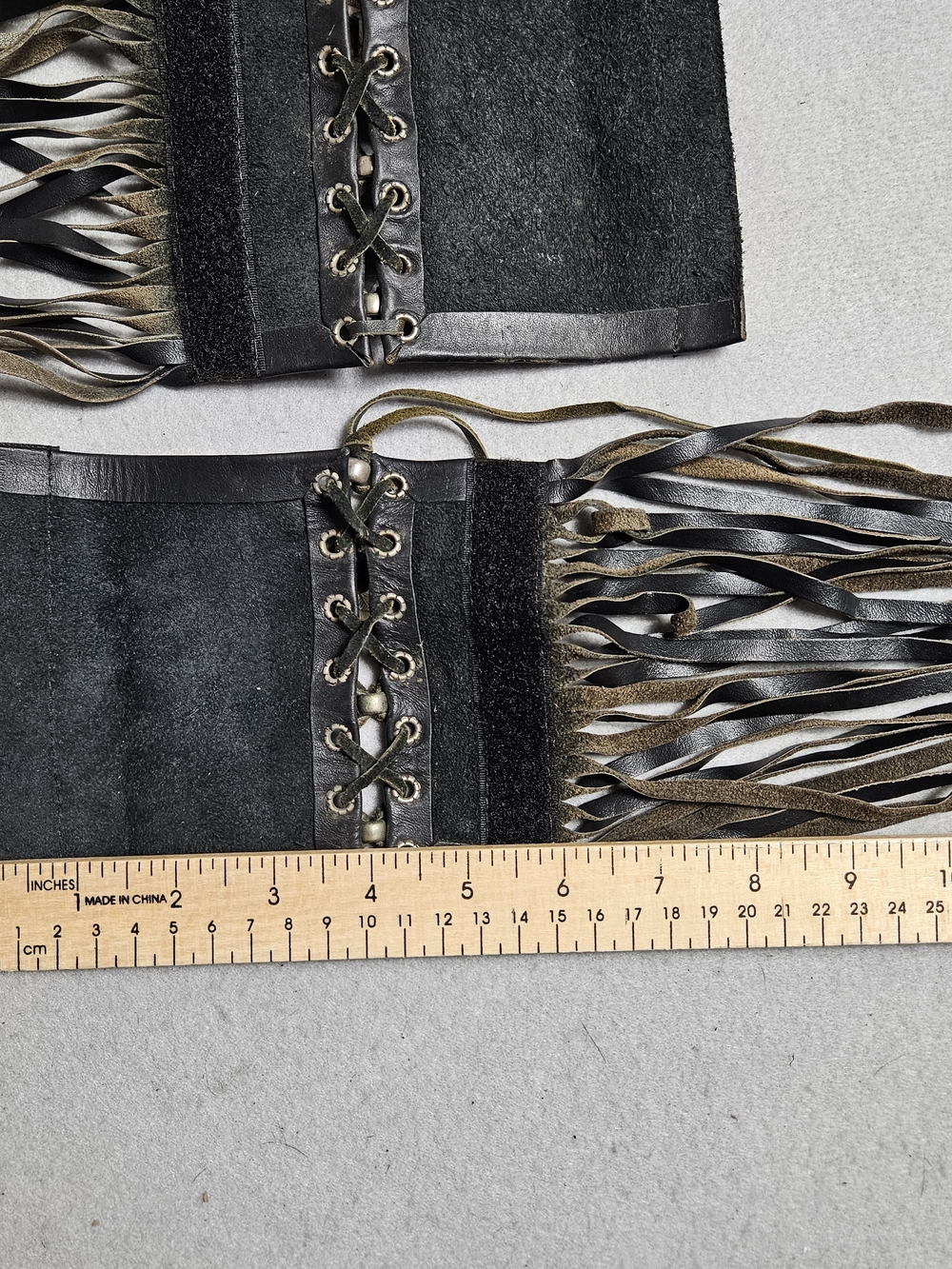 Vintage Black Leather Fringe Boot Wraps w/ Silver Conchos - Picture 9 of 12